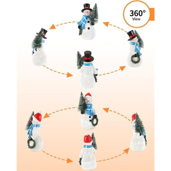 Resin Snowmen Figurines with Lighted Christmas Tree and Wreath 5'' - Set of 2 - Picture 3 of 7